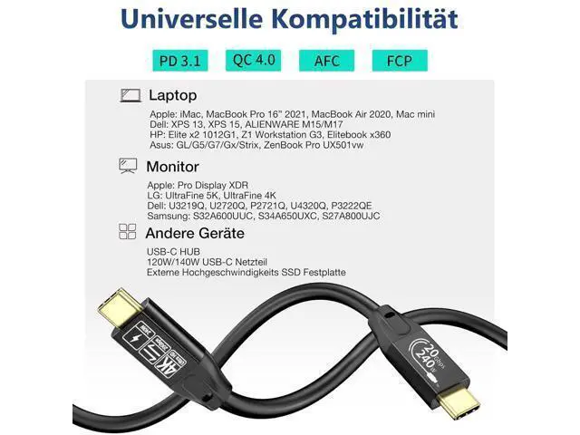 Alt view image 6 of 7 - Vszerda USB C 3.2 Gen 2 Cable, 16.5FT 20Gbps Type C 4K@60Hz UHD Video 5A/240W PD3.1 Fast Charge Compatible with Thunderbolt 3/4 for Phone 15Pro MacBook Monitor 5M