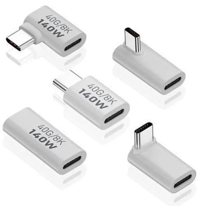 Main image of Vszerda USB C Extension Adapter, 40Gbps Data, 140W Power, 8K Video, 90 Degree USB C Adapter Support for Thunderbolt Devices, Notebook, Tablet & Phone, in White, 5 Pack