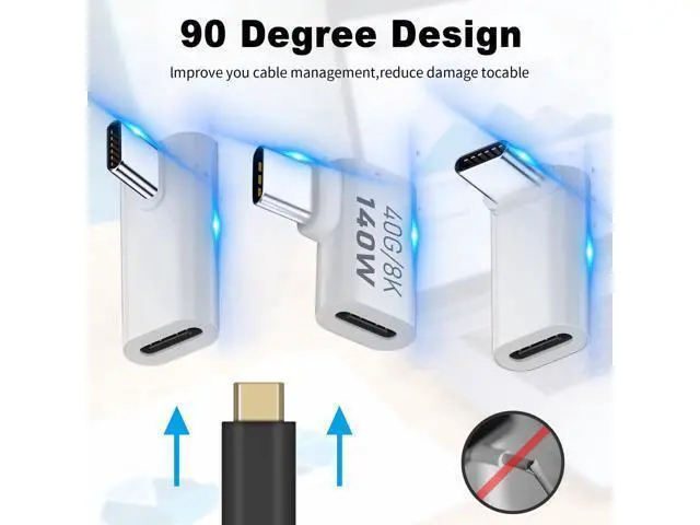 Alt view image 5 of 7 - Vszerda USB C Extension Adapter, 40Gbps Data, 140W Power, 8K Video, 90 Degree USB C Adapter Support for Thunderbolt Devices, Notebook, Tablet & Phone, in White, 5 Pack