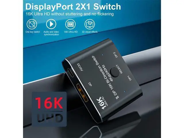 Alt view image 2 of 7 - Vszerda DP Bi-Direction 2x1 Splitter DisplayPort 2.0 Switcher Box Selector Hub Support HDCP SST Extended 16K@60hz 4K@240hz Convertor Compatible with PC Monitor