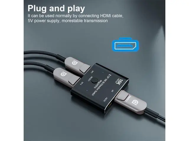 Alt view image 4 of 7 - Vszerda DP Bi-Direction 2x1 Splitter DisplayPort 2.0 Switcher Box Selector Hub Support HDCP SST Extended 16K@60hz 4K@240hz Convertor Compatible with PC Monitor
