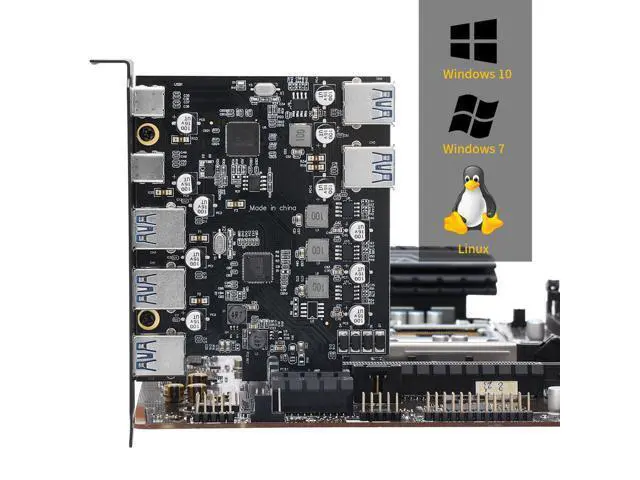Alt view image 4 of 6 - Vszerda PCIe to USB 3.0 5X USB-A and 2X USB-C Ports Expansion Card,PCI Express Internal USB 3 Hub Converter for Desktop PCS Riser Card