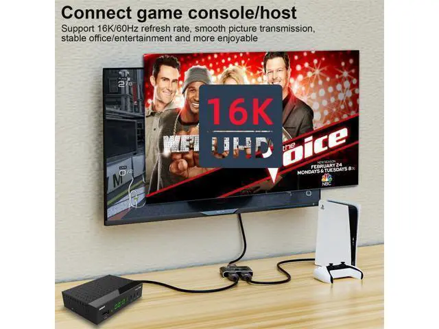 Alt view image 6 of 7 - Vszerda DP Bi-Direction 2x1 Splitter DisplayPort 2.0 Switcher Box Selector Hub Support HDCP SST Extended 16K@60hz 4K@240hz Convertor Compatible with PC Monitor