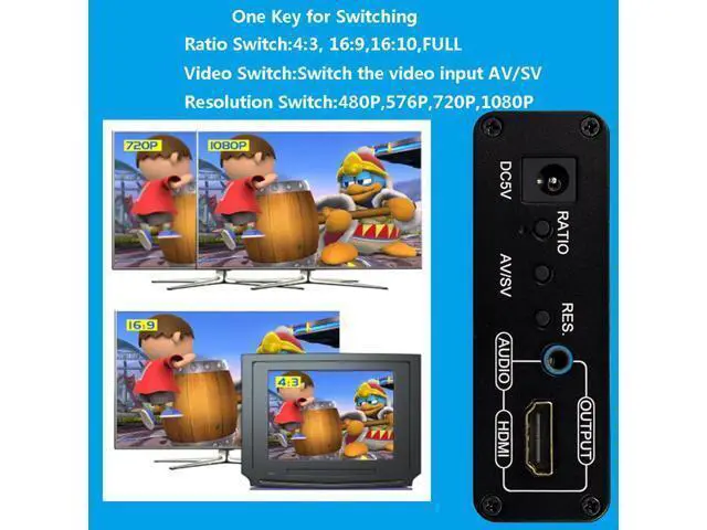 Alt view image 4 of 7 - 3RCA AV CVBS Composite & S-Video R/L Audio to HDMI Converter Adapter with 4 : 3/16 : 9 Aspect Ratio Switch /3.5mm Audio / 480P/576P/720P/1080P Output Switch for VHS/VCR/DVD Player to View on HDMI TVs