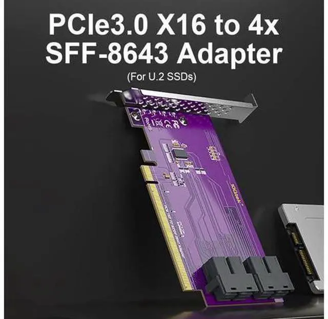 Alt view image 2 of 5 - Vszerda PCIe to SFF-8643 Adapter for U.2 NVMe SSD, PCIe 3.0 X16, Quad SFF-8643 Ports, SAS Adapter Card Support Windows 10/2016/2019, VMware ESXi 6/7, Linux 18/20/21, REHL/Cent0S 7/8 and More