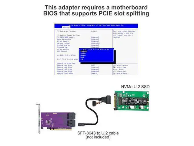 Alt view image 4 of 5 - Vszerda PCIe to SFF-8643 Adapter for U.2 NVMe SSD, PCIe 3.0 X16, Quad SFF-8643 Ports, SAS Adapter Card Support Windows 10/2016/2019, VMware ESXi 6/7, Linux 18/20/21, REHL/Cent0S 7/8 and More