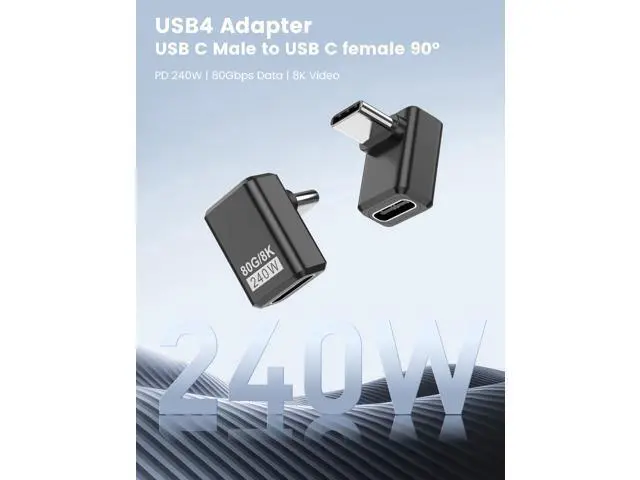 Alt view image 2 of 6 - Vszerda 3 Pack 240W USB C 90 Degree Adapter,USB C Right Angle Adapter,Support Dual 8K@60hz Video,Compatible with MacBook,Ipad,Thunderbolt 5/4/3, Phone,Steam Deck,Switch2/1,Black