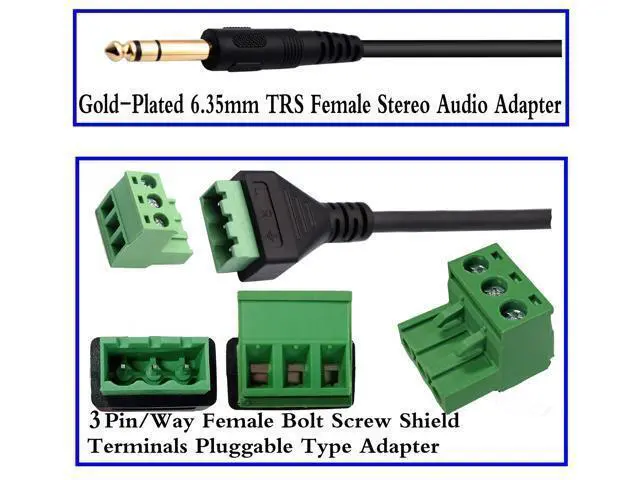 Alt view image 7 of 7 - Vszerda 6.35mm Screw Terminal Block Connector Cable 6.35mm 1/4 Inch Stereo Audio Male to 2 Pin/Way Female Bolt Screw Shield terminals Pluggable Microphone Type Adapter Cable30CM/2Packs 3-Pole/M