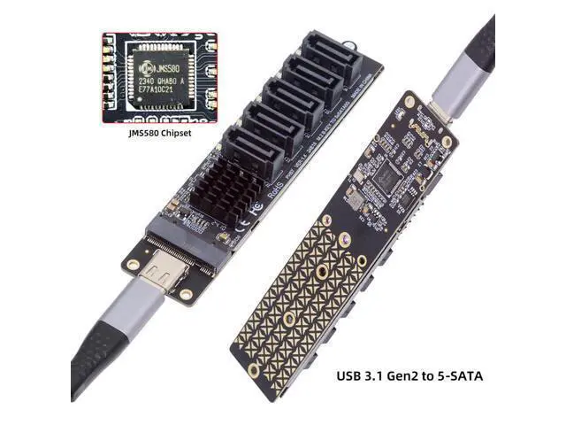 Alt view image 3 of 7 - Vszerda 10Gbps USB Drive USB-C Type-C to NGFF Key B+M SATA 6Gbps 5 Ports Adapter Converter PM Port Multiplier Selector JMB575 JMS580