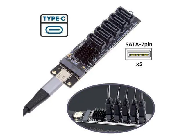 Alt view image 6 of 7 - Vszerda 10Gbps USB Drive USB-C Type-C to NGFF Key B+M SATA 6Gbps 5 Ports Adapter Converter PM Port Multiplier Selector JMB575 JMS580