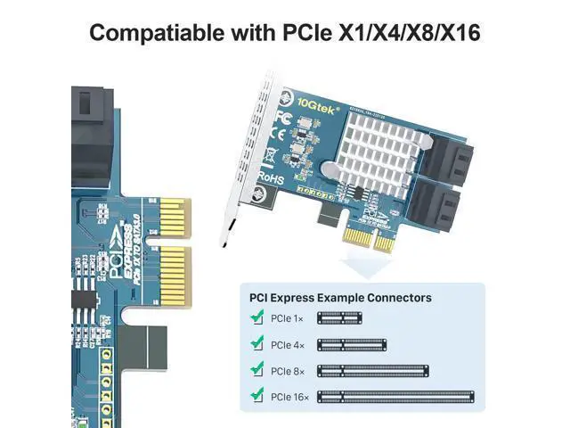 Alt view image 2 of 4 - Vszerda PCIe SATA Card 4 Port with 4 SATA Cables and Low Profile Bracket, 6Gbps SATA3.0 Controller PCI Express Expansion Card, X1, Support 4 SATA 3.0 Devices