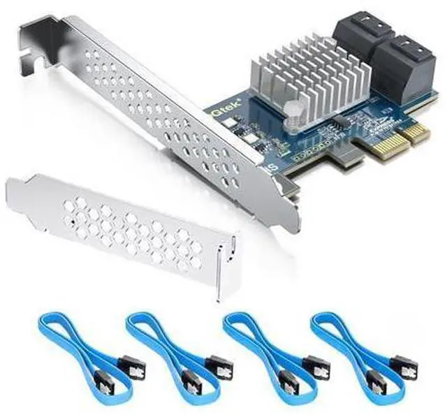 Main image of Vszerda PCIe SATA Card 4 Port with 4 SATA Cables and Low Profile Bracket, 6Gbps SATA3.0 Controller PCI Express Expansion Card, X1, Support 4 SATA 3.0 Devices