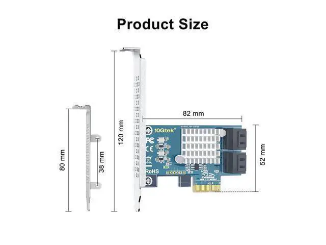 Alt view image 3 of 4 - Vszerda PCIe SATA Card 4 Port with 4 SATA Cables and Low Profile Bracket, 6Gbps SATA3.0 Controller PCI Express Expansion Card, X1, Support 4 SATA 3.0 Devices