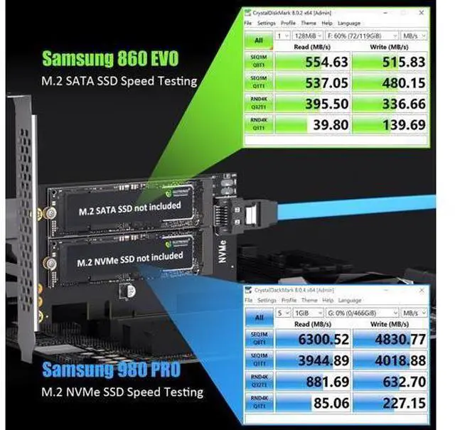 Alt view image 4 of 14 - Vszerda PA12 Dual M.2 SSD PCIe X4 Adapter Without Heatsink for One M.2 NVMe SSD and One M.2 SATA SSD, Support PCIe 4.0 SSD and OS Boot from M.2 NVMe SSD