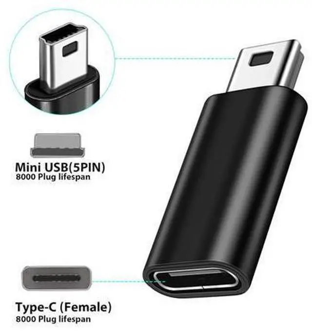 Alt view image 2 of 6 - Vszerda 4Pack USBC to Mini USB Adapter, USB Mini to Usbc Adapter Supports Charge & Data Sync Compatible with Digital Camera,GPS Receiver,Dash Cam,MP3 Player and Other mini Device