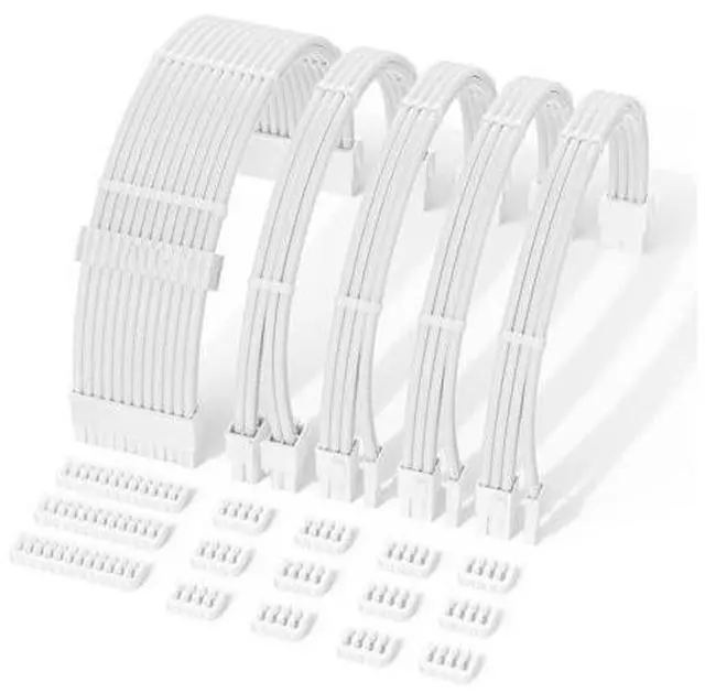 Main image of Vszerda PSU Cable Extension Kit,One Way Bend Design PC Cables - Bright White Braided 1x 24Pin ATX / 2X 8 (4+4) Pin EPS 2X 8 (6+2) Pin PCIE for Power Supply,18AWG 5 Kits
