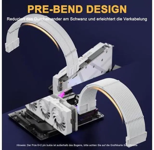 Alt view image 2 of 6 - Vszerda PSU Cable Extension Kit,One Way Bend Design PC Cables - Bright White Braided 1x 24Pin ATX / 2X 8 (4+4) Pin EPS 2X 8 (6+2) Pin PCIE for Power Supply,18AWG 5 Kits