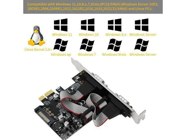 Alt view image 3 of 7 - Vszerda Dual Port PCI Express RS-232 DB9 Serial Port Card for Windows XP, Vista,7, 8.x, 10, 11 32/64bit and Linux PCs, PCIE 2X DB9 Card