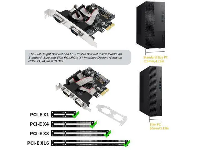 Alt view image 4 of 7 - Vszerda Dual Port PCI Express RS-232 DB9 Serial Port Card for Windows XP, Vista,7, 8.x, 10, 11 32/64bit and Linux PCs, PCIE 2X DB9 Card