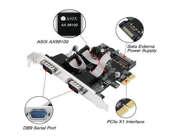 Alt view image 6 of 7 - Vszerda Dual Port PCI Express RS-232 DB9 Serial Port Card for Windows XP, Vista,7, 8.x, 10, 11 32/64bit and Linux PCs, PCIE 2X DB9 Card