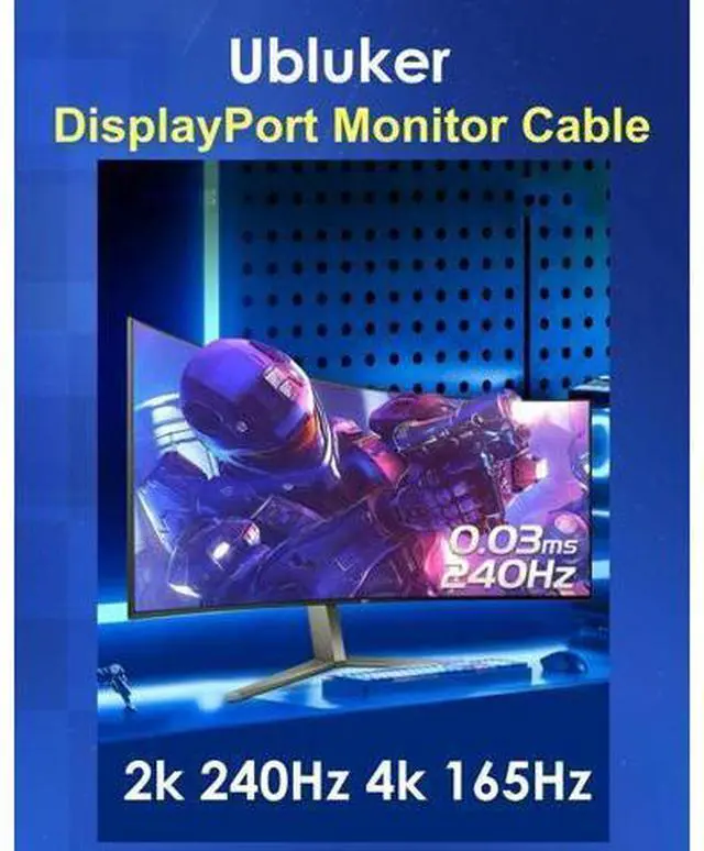 Alt view image 3 of 4 - Vszerda 10K 8K DisplayPort 2.1 Cable 54Gbps 16.4 FT, Certified DP to DP Cord 4K 240Hz 165Hz 144Hz 120Hz 10K 8K 120Hz Nylon Braided UHBR HDCP2.3 FreeSync G-Sync RTX5090 Gaming Monitor PC Projector