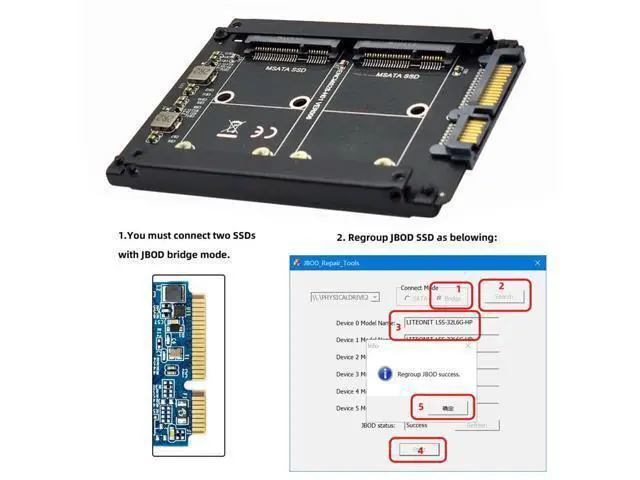 Alt view image 4 of 7 - Vszerda Dual MSATA Mini-SATA SSD Card JBOD Raid0 Span Bridge to 2.5inch SATA Combo HDD Disk Drive Enclosure
