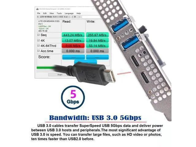 Alt view image 2 of 7 - Vszerda 5Gbps USB3.1 Gen1 Dual Type-A & Type-C USB-C Female to PCI-E Express 1x Card Adapter uPD720201 with Low Profile Bracket