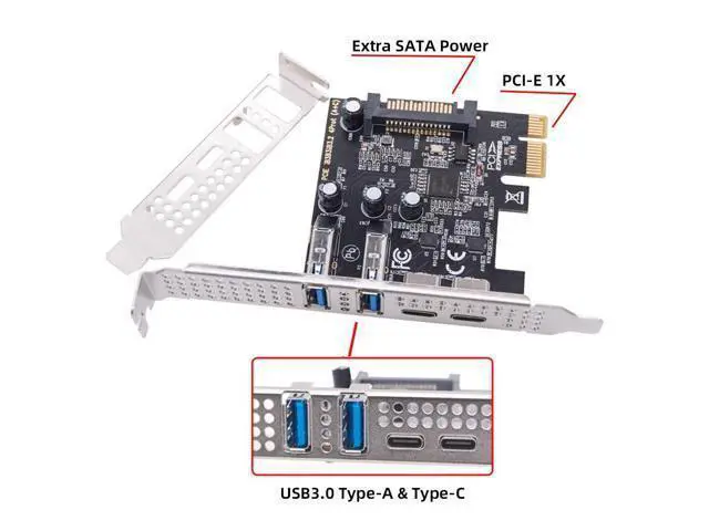 Alt view image 4 of 7 - Vszerda 5Gbps USB3.1 Gen1 Dual Type-A & Type-C USB-C Female to PCI-E Express 1x Card Adapter uPD720201 with Low Profile Bracket