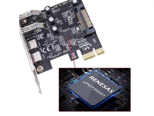 Alt view image 6 of 7 - Vszerda 5Gbps USB3.1 Gen1 Dual Type-A & Type-C USB-C Female to PCI-E Express 1x Card Adapter uPD720201 with Low Profile Bracket