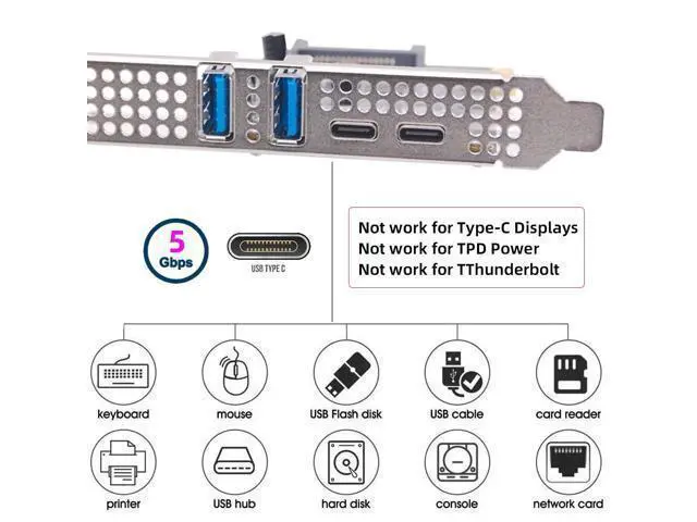 Alt view image 7 of 7 - Vszerda 5Gbps USB3.1 Gen1 Dual Type-A & Type-C USB-C Female to PCI-E Express 1x Card Adapter uPD720201 with Low Profile Bracket