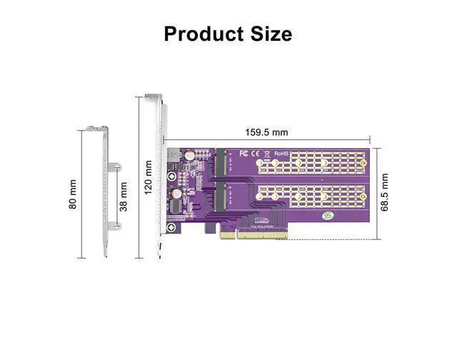 Alt view image 2 of 5 - Vszerda 2-Port M.2 NVMe Adapter M-Key, PCIe X8 Gen3. Requires Motherboard BIOS Support for Bifurcation, Support SSD 22110 and Below Size