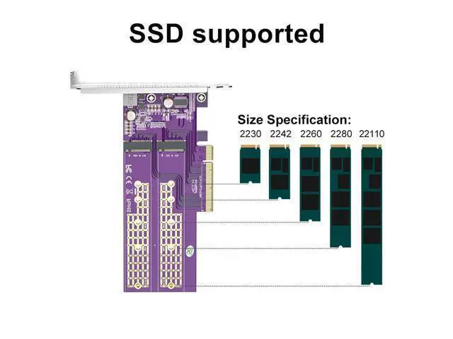 Alt view image 4 of 5 - Vszerda 2-Port M.2 NVMe Adapter M-Key, PCIe X8 Gen3. Requires Motherboard BIOS Support for Bifurcation, Support SSD 22110 and Below Size