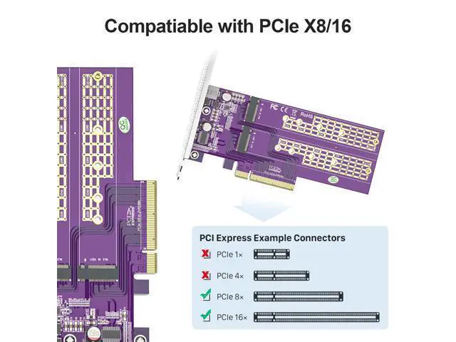 Alt view image 5 of 5 - Vszerda 2-Port M.2 NVMe Adapter M-Key, PCIe X8 Gen3. Requires Motherboard BIOS Support for Bifurcation, Support SSD 22110 and Below Size