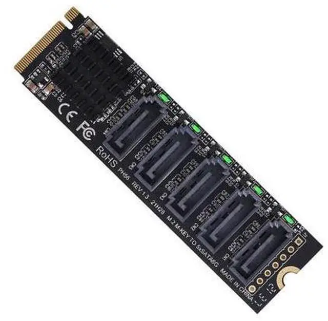Main image of Vszerda NVME M-Key PCI Express NGFF to SATA 3.0 6Gbps 5 Ports Adapter Converter Hard Drive Extension Card JMB585 2280 for NAS Computer (5-Ports)