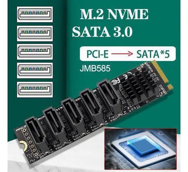Alt view image 2 of 7 - Vszerda NVME M-Key PCI Express NGFF to SATA 3.0 6Gbps 5 Ports Adapter Converter Hard Drive Extension Card JMB585 2280 for NAS Computer (5-Ports)