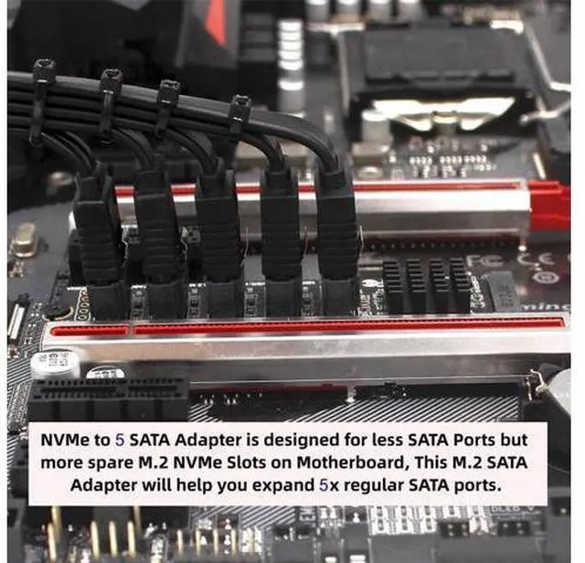 Alt view image 3 of 7 - Vszerda NVME M-Key PCI Express NGFF to SATA 3.0 6Gbps 5 Ports Adapter Converter Hard Drive Extension Card JMB585 2280 for NAS Computer (5-Ports)