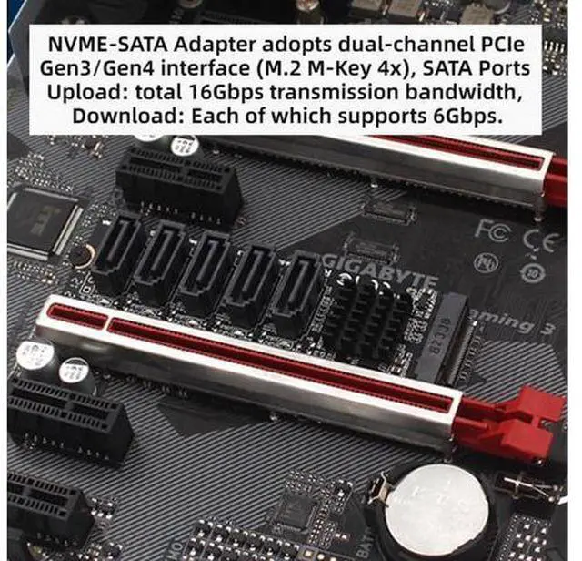 Alt view image 6 of 7 - Vszerda NVME M-Key PCI Express NGFF to SATA 3.0 6Gbps 5 Ports Adapter Converter Hard Drive Extension Card JMB585 2280 for NAS Computer (5-Ports)