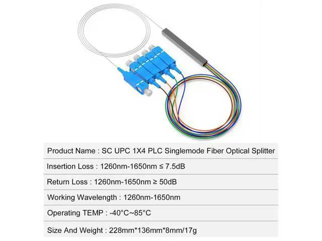 Alt view image 7 of 7 - Vszerda Fiber Optical Splitter, SC UPC 1X4 PLC Singlemode Fiber Optical Splitter, Telecom-Grade 0.9mm G657A1 Singlemode Fibe Pigtail 1260/1650nm. 1M/3.3FT.