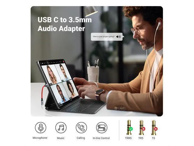 Alt view image 2 of 7 - UGREEN USB C to 3.5mm Audio Adapter Type C to Headphone Aux Jack Dongle 24bit/96kHz HiFi DAC Cable Cord Compatible with iPhone 17 16 Pro Max/16 Plus, iPad, Galaxy S25 S24 Ultra, Pixel 10, Red