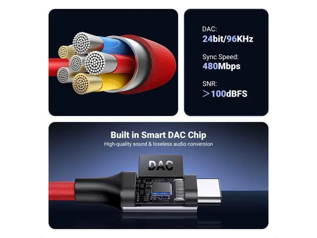 Alt view image 5 of 7 - UGREEN USB C to 3.5mm Audio Adapter Type C to Headphone Aux Jack Dongle 24bit/96kHz HiFi DAC Cable Cord Compatible with iPhone 17 16 Pro Max/16 Plus, iPad, Galaxy S25 S24 Ultra, Pixel 10, Red