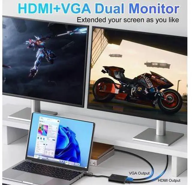 Alt view image 4 of 7 - Vszerda USB to HDMI VGA Adapter 2X 1080P@60Hz Dual Monitor Extender 1 in 2 Out External Graphics Card Support Windows MacOS M1/M2 Systems, Built-in Driver, Simultaneously Output VGA+HDMI