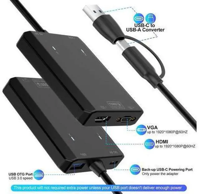 Alt view image 7 of 7 - Vszerda USB to HDMI VGA Adapter 2X 1080P@60Hz Dual Monitor Extender 1 in 2 Out External Graphics Card Support Windows MacOS M1/M2 Systems, Built-in Driver, Simultaneously Output VGA+HDMI