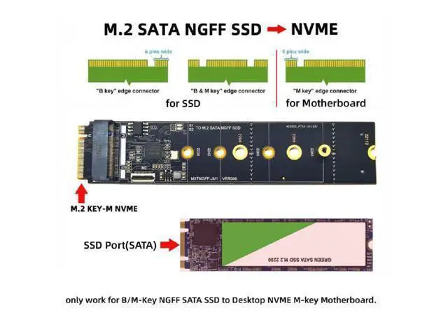 Alt view image 7 of 7 - Vszerda JMB582 SATA NGFF Key B+M SSD to NVME M-Key Motherboard Desktop Adapter Converter Card for SSD 2280