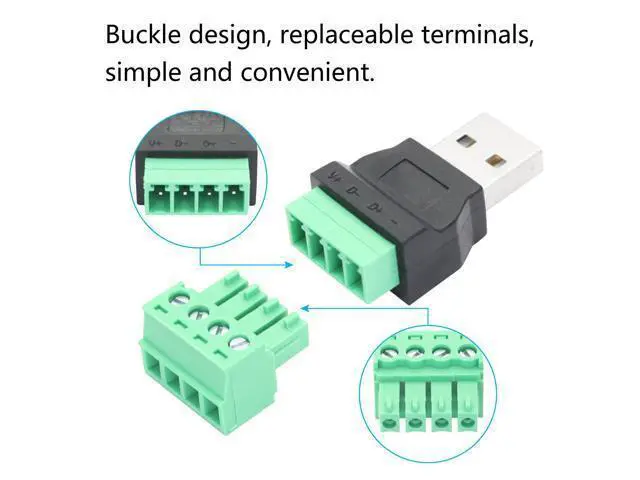 Alt view image 2 of 7 - Vszerda 2Pcs USB 2.0 A Male to 4 Pin Screw Terminal Adapter, USB A Quick Connect Solderless Connector Converter, for USB Device Charging and Data Transfer