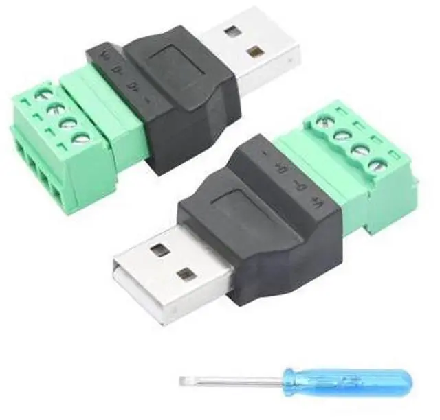 Main image of Vszerda 2Pcs USB 2.0 A Male to 4 Pin Screw Terminal Adapter, USB A Quick Connect Solderless Connector Converter, for USB Device Charging and Data Transfer
