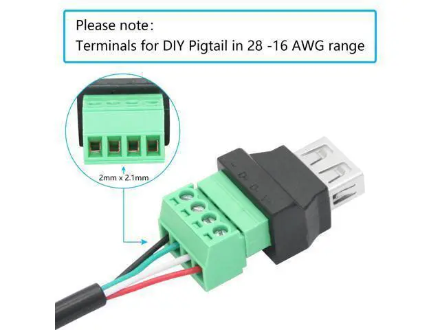 Alt view image 4 of 7 - Vszerda 2Pcs USB 2.0 A Female to 4 Pin Screw Terminal Adapter, USB A Quick Connect Solderless Connector Converter, for USB Device Charging and Data Transfer