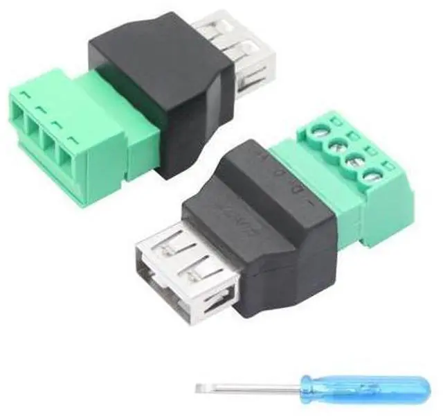 Main image of Vszerda 2Pcs USB 2.0 A Female to 4 Pin Screw Terminal Adapter, USB A Quick Connect Solderless Connector Converter, for USB Device Charging and Data Transfer