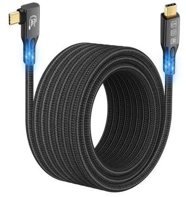 Main image of Vszerda USB C 3.2 Gen2x2 20Gbps Cable, 90Degree USB C 4K@60Hz UHD Video 5A/240W PD3.1 Fast Charge Cord with E-Marker Compatible with Thunderbolt 3/4 3M
