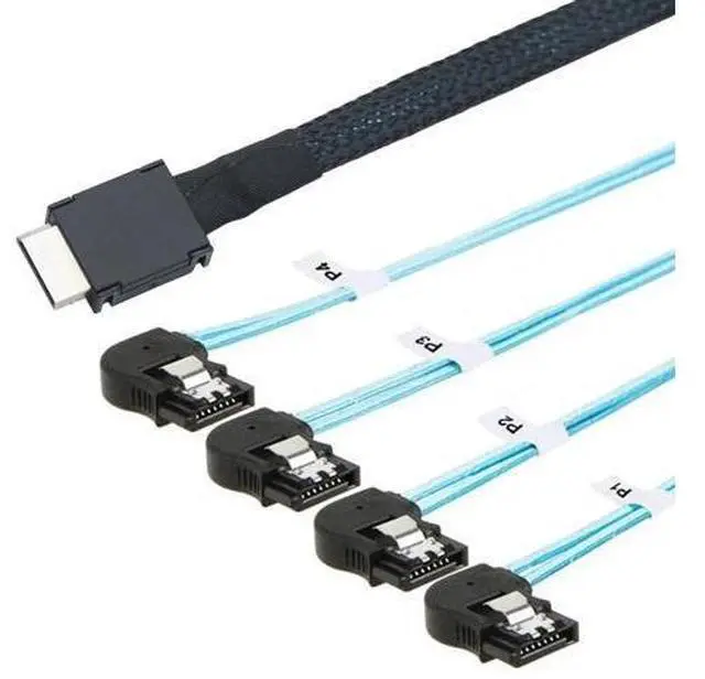 Main image of Vszerda OCuLink PCI-E SAS SFF-8611 4i to 4 Ports SATA 7P Left Angle Hard Drive Cable 100CM