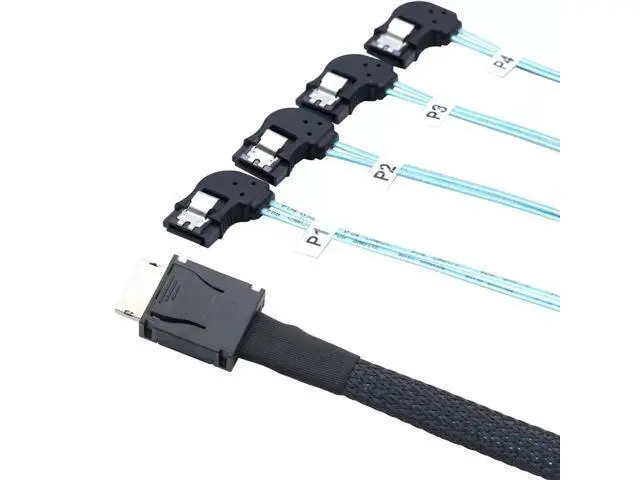 Alt view image 2 of 5 - Vszerda OCuLink PCI-E SAS SFF-8611 4i to 4 Ports SATA 7P Left Angle Hard Drive Cable 50CM